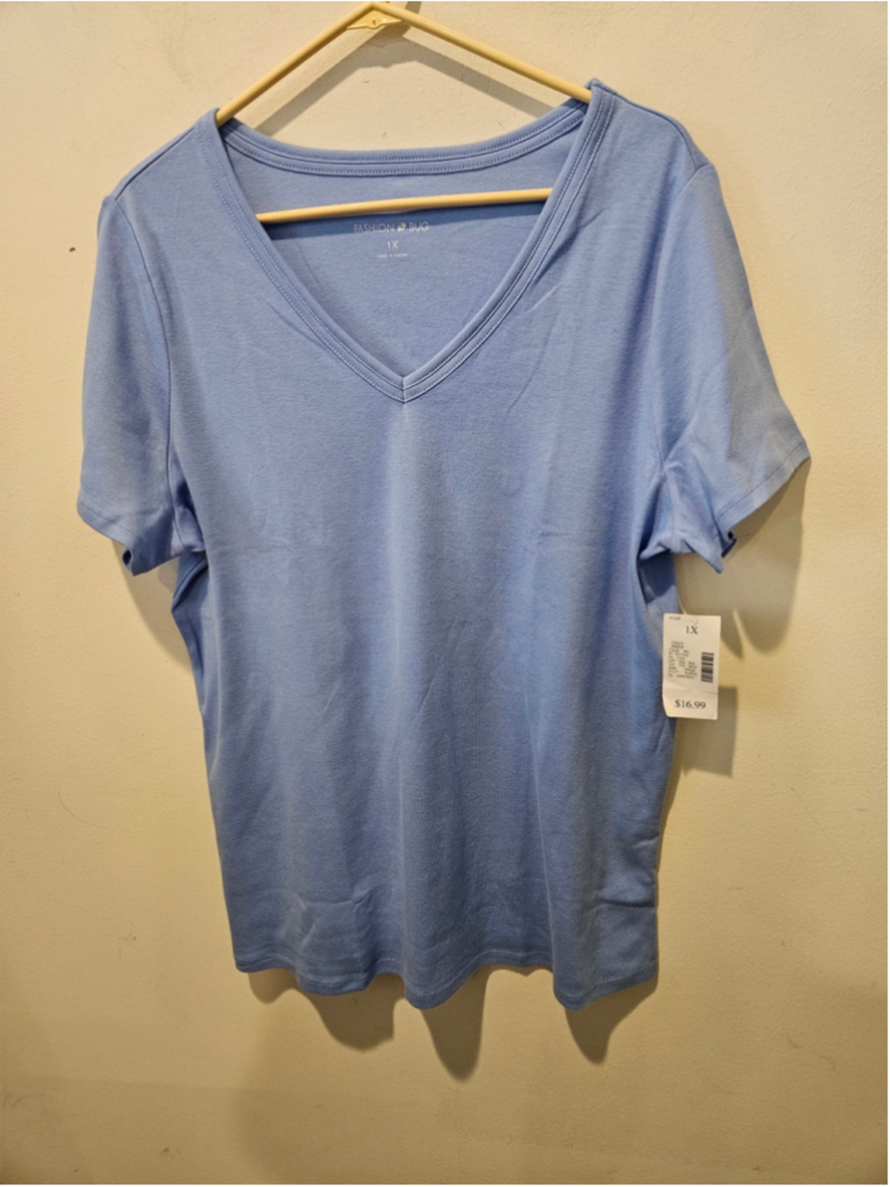 Women's Fashion Bug NWT Vintage V-Neck Short Sleeve Tee, Blue, Size 1X - Picture 5 of 11